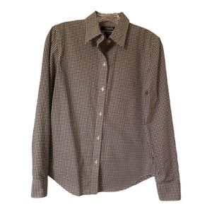 Chaps Classic Women's No Iron Cotton L/S Shirt; Black & White Gingham; Size S